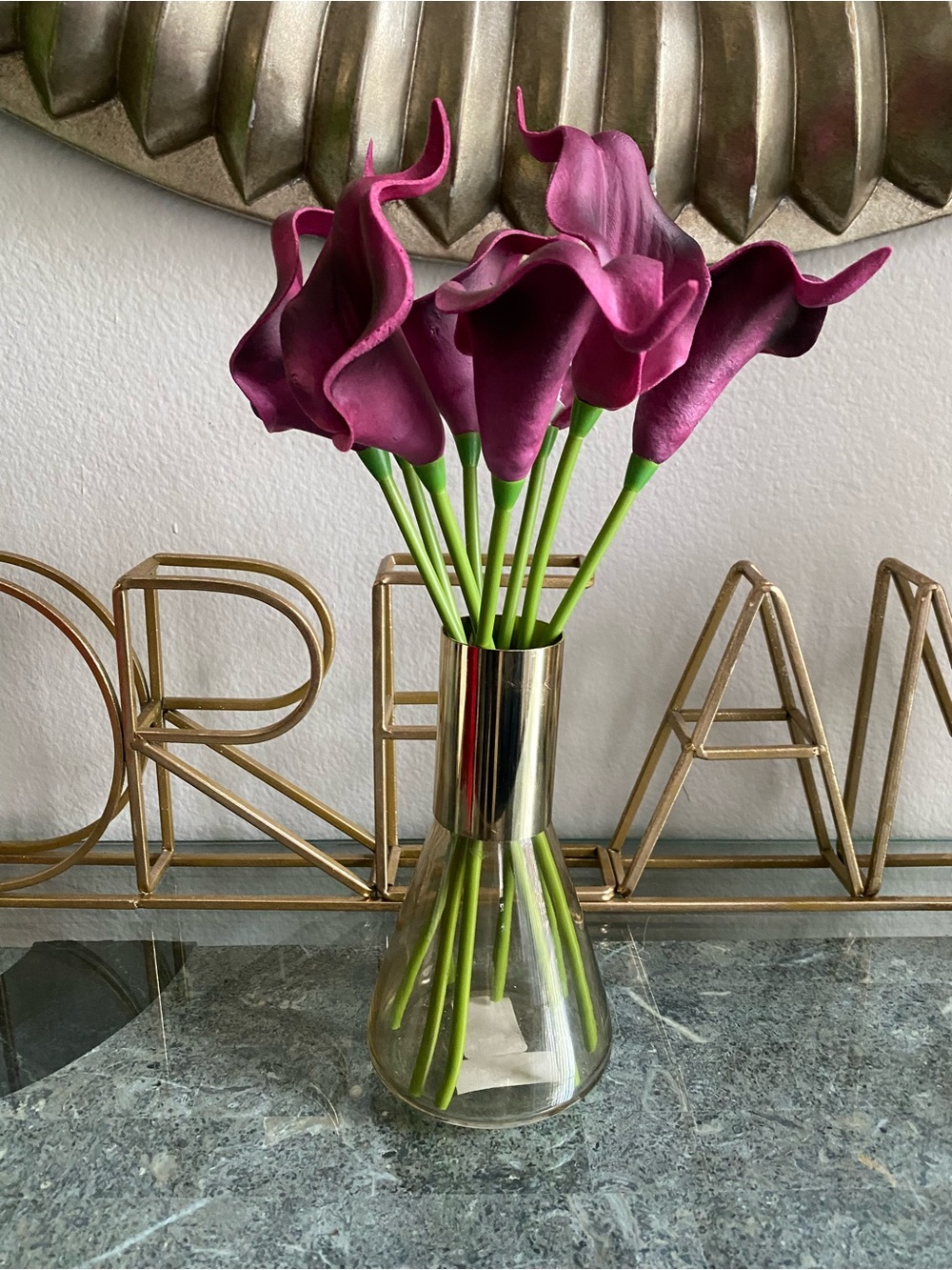 New!! Contemporary Glass Vase with Gold Collar